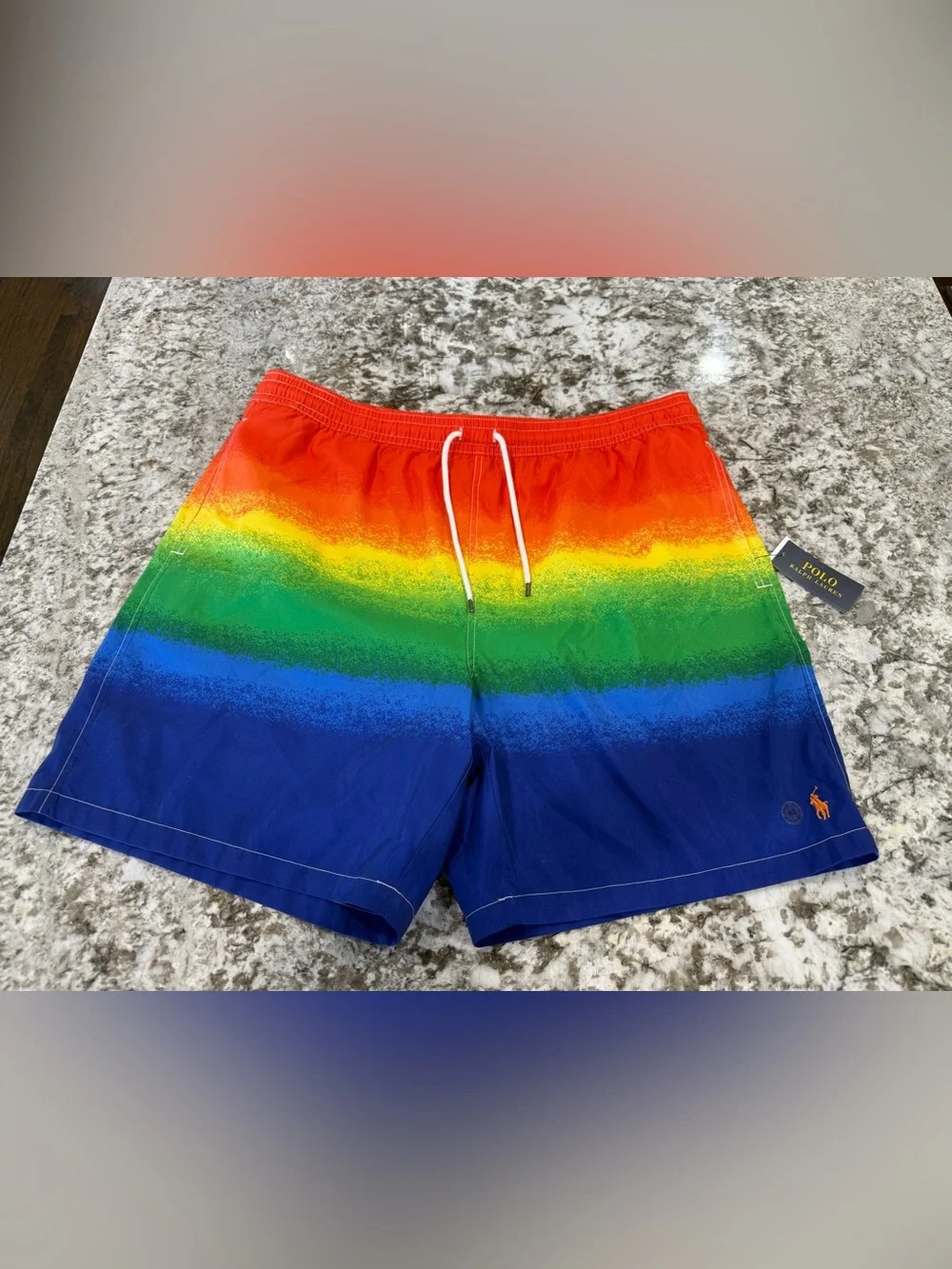 Ralph Lauren Men's Rainbow Gradient Swim Trunks - Red, Yellow, Green, Blue